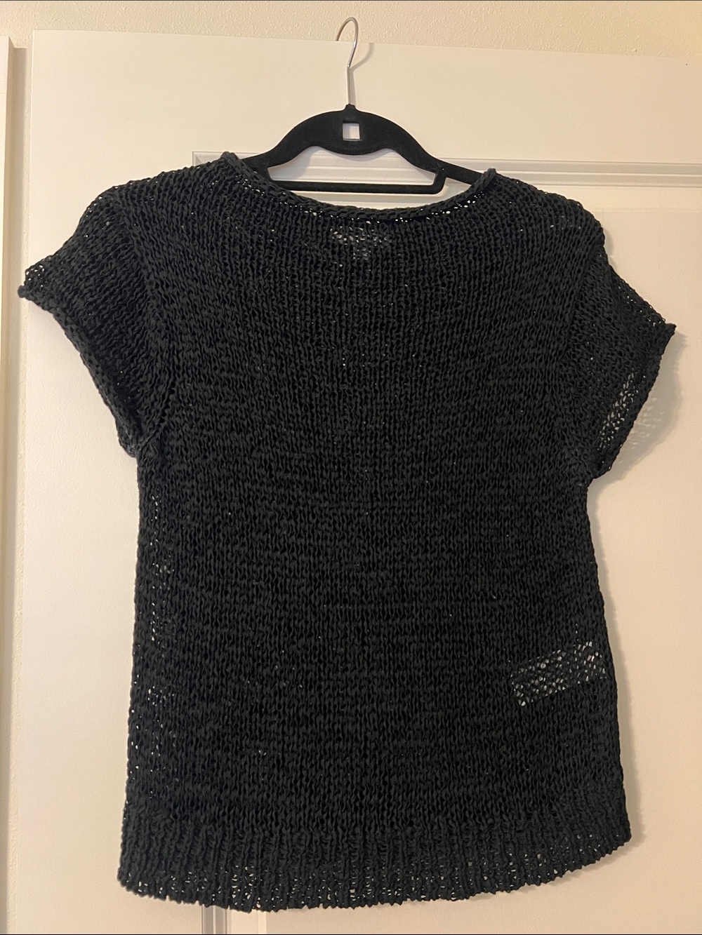 J. Crew Black Open-Weave Short Sleeve Sweater